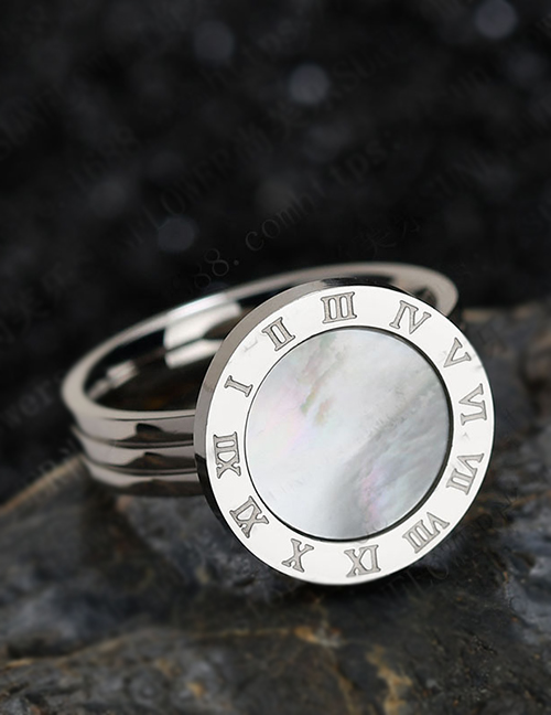 Fashion Steel White Shell 18k Rose Gold Shell Roman Numeral Ring