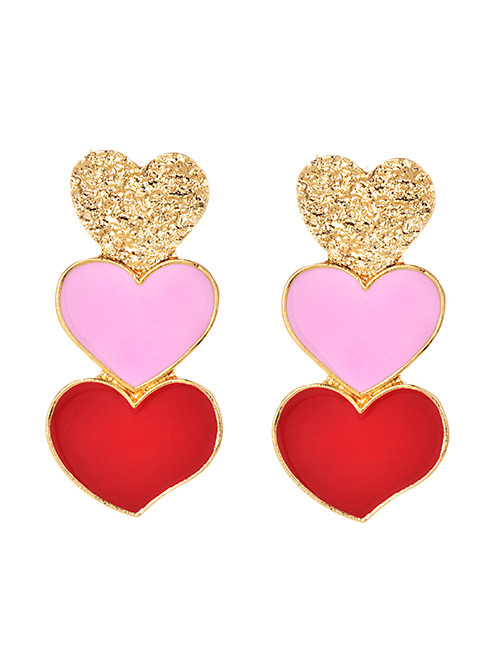 Fashion Red Alloy Red Three Love Earrings