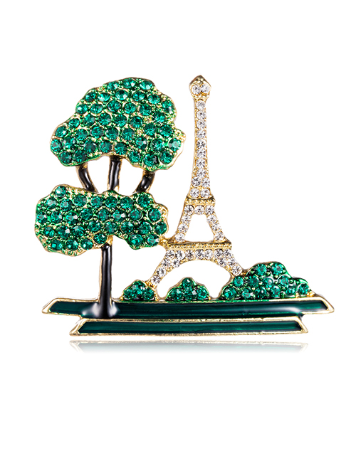 Fashion Green Alloy Dripping Oil-studded Tree Construction Brooch  Alloy