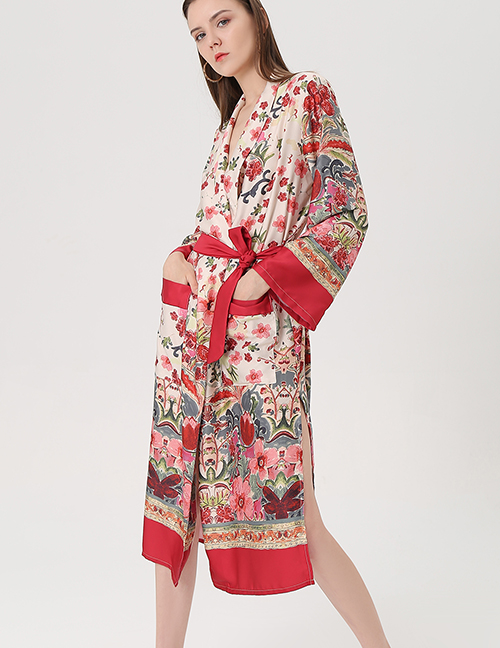 Fashion Color Floral Print Kimono Shawl  Polyester