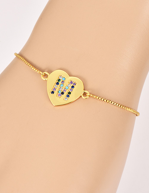 Fashion M Gold Copper Inlaid Zircon Love Letter Bracelet