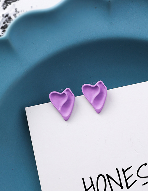 Fashion Purple Scrub Stereo Heart Stud Earrings