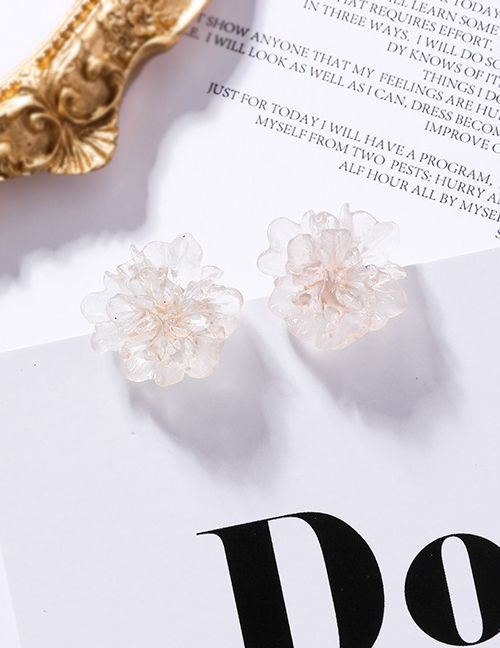 Fashion White  Silver Transparent Texture Acrylic Stereo Flower Earrings