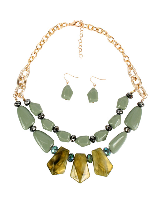 Fashion Hole Green Cloud Beads Acrylic Double Layer Necklace