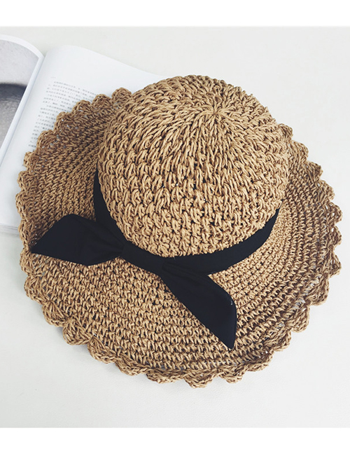 Fashion Khaki Foldable Bow Straw Hat
