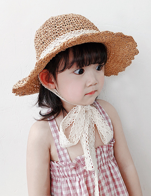 Fashion Khaki Straw Lace Child Sun Hat