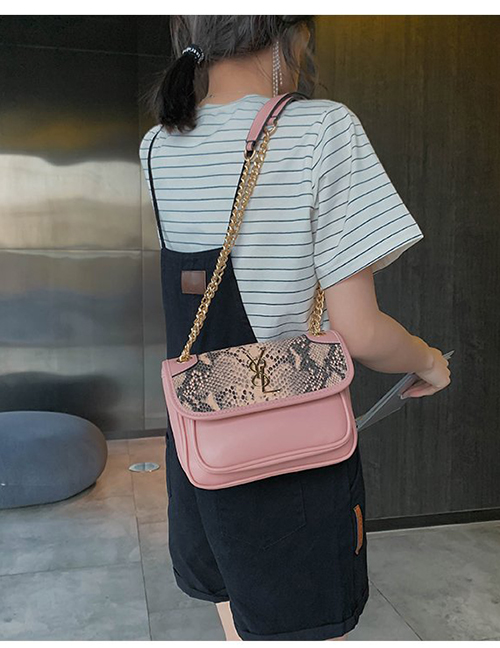 Fashion Pink Pu Animal Pattern Chain Shoulder Messenger Bag