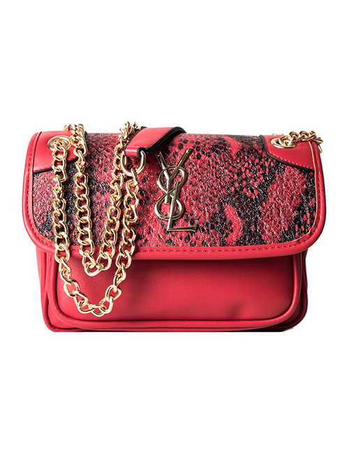 Fashion Red Pu Animal Pattern Chain Shoulder Messenger Bag