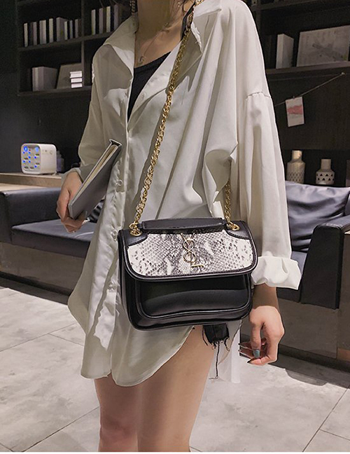 Fashion Black Pu Animal Pattern Chain Shoulder Messenger Bag