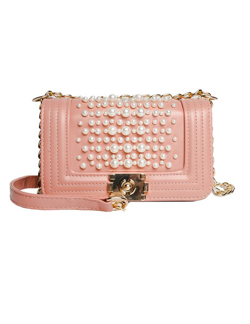 Fashion Pink Pu Pearl Square Chain Bag