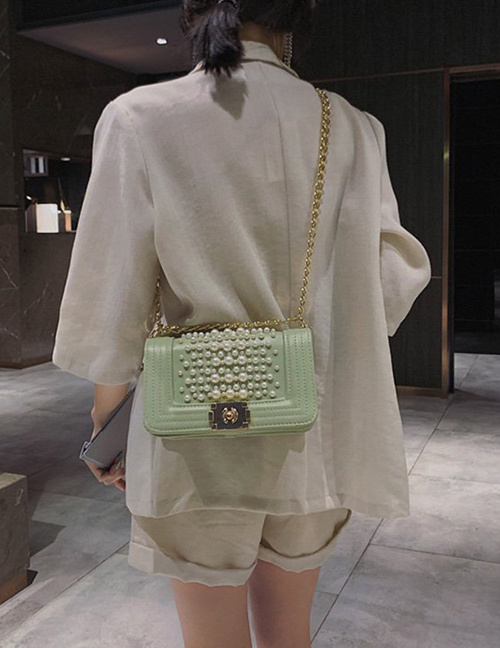 Fashion Light Green Pu Pearl Square Chain Bag