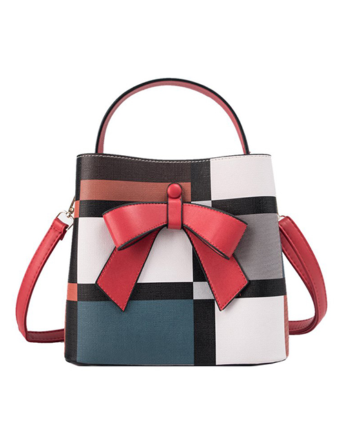 Fashion Red Pu Bow Stitching Shoulder Diagonal Package