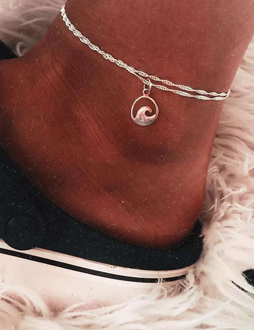 Fashion Silver Wave Water Ripple Two-layer Anklet Set