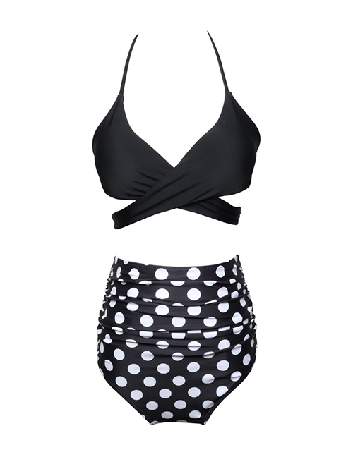Fashion Adults Are Black And White Printed High-waist Ruffled Parent-child Swimsuit