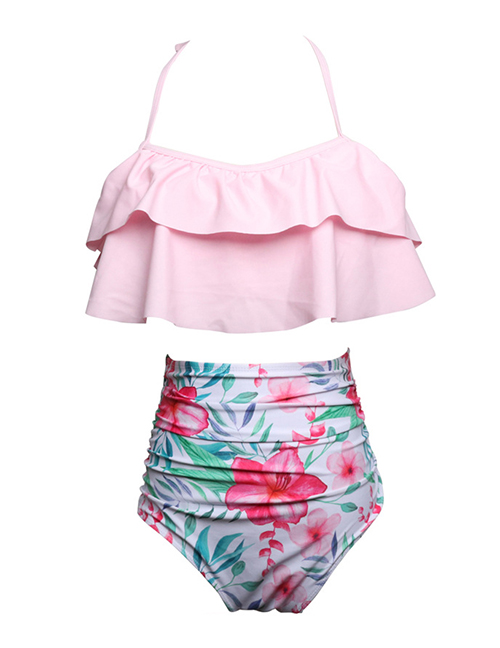Fashion Adults On The Flower Printed High-waist Ruffled Parent-child Swimsuit
