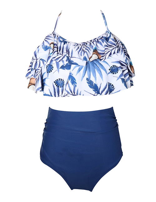 Fashion Adults Spend The Blue Printed High Waist Parent-child Swimsuit