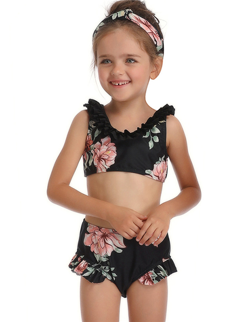 Fashion Children's Black Piece Print Parent-child One-piece Swimsuit