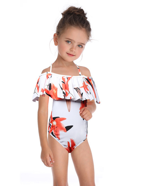 Fashion Children's Fire Lily Swimwear Printed One-piece Ruffled Parent-child Swimsuit