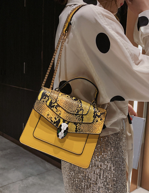 Fashion Yellow Snake Contrast Snake-printed Crossbody Bag
