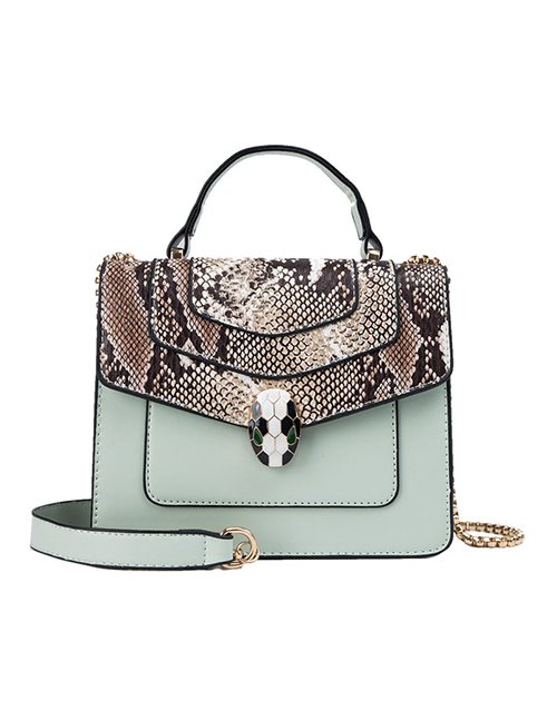 Fashion Green Snake Contrast Snake-printed Crossbody Bag