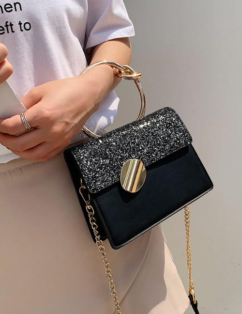Fashion Black Sequins Portable Sequin Shoulder Lock Messenger Bag