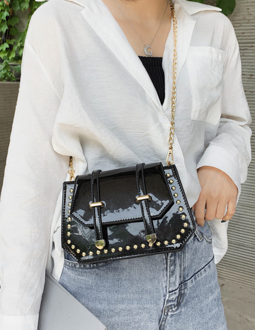 Fashion Black Rivet Shoulder Messenger Bag