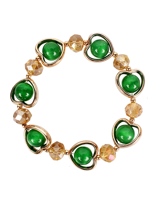 Fashion Green Cat's Eye Dragon Agate Love Alloy Crystal Bracelet