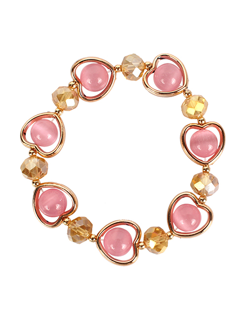 Fashion Pink Cat's Eye Dragon Agate Love Alloy Crystal Bracelet