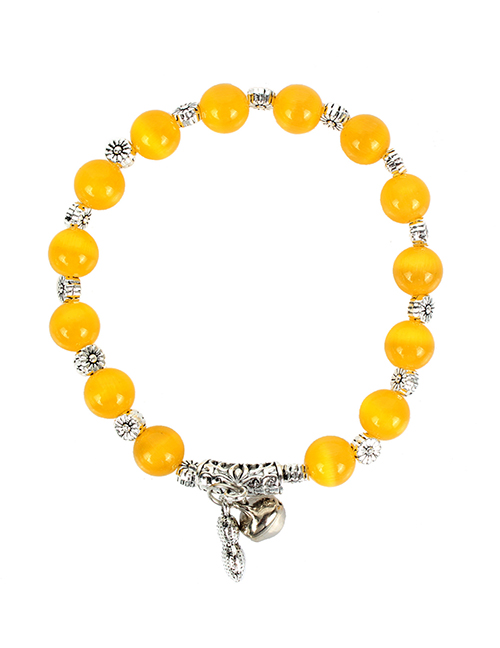 Fashion Yellow Cat's Eye Bells Starfish Beaded Bracelet
