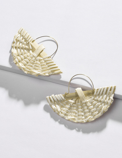 Fashion White Rattan Semicircular Small Basket Earrings