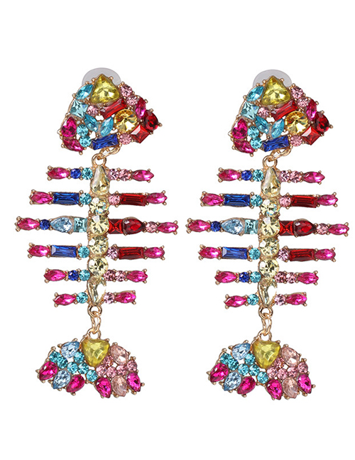 Fashion Color Fringed Diamond Claw Chain Fishbone Earrings