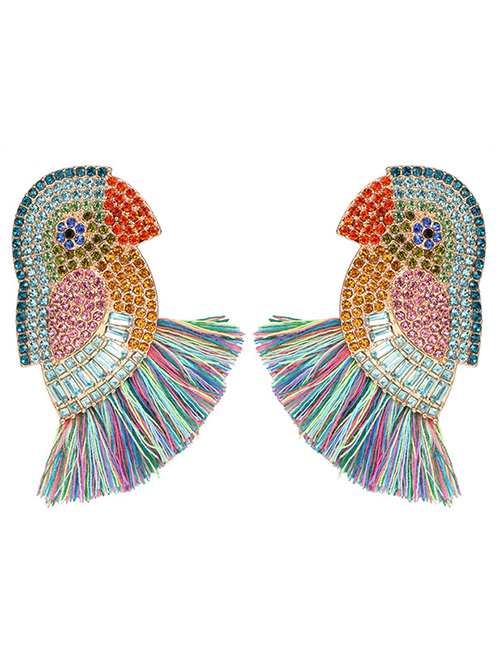 Fashion Color Parrot-studded Tassel Earrings