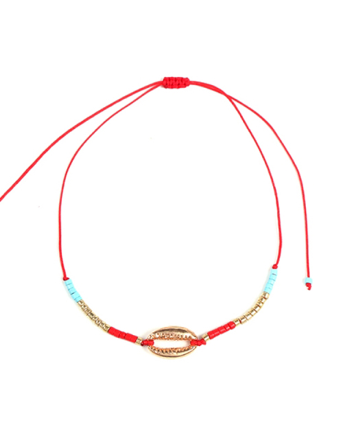 Fashion Red Alloy Rope Rice Beads Shell Bracelet
