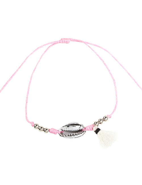 Fashion Pink Alloy Rope Rice Beads Shell Tassel Bracelet