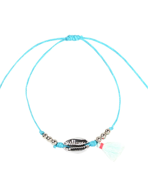 Fashion Light Blue Alloy Rope Rice Beads Shell Tassel Bracelet