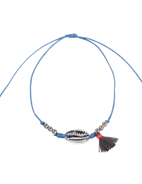 Fashion Navy Blue Alloy Rope Rice Beads Shell Tassel Bracelet