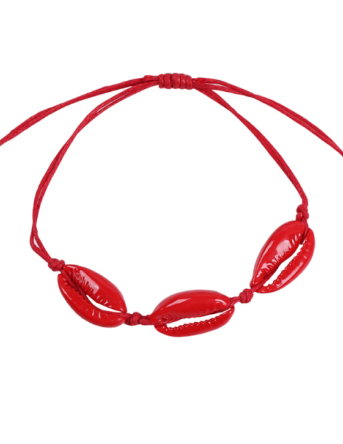 Fashion Red Alloy Rope Shell Bracelet