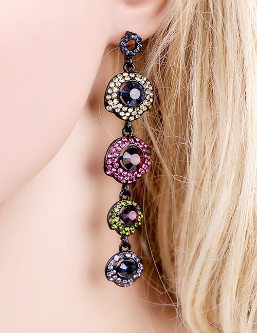 Fashion Color Alloy Diamond Rose Stud Earrings