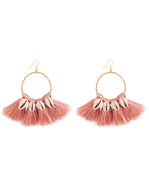 Fashion Pink Alloy Shell Tassel Earrings