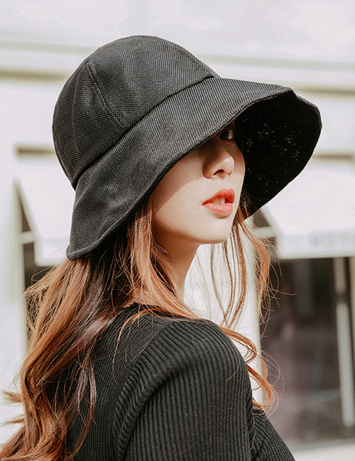 Fashion Black Cotton And Linen Folding Sun Hat