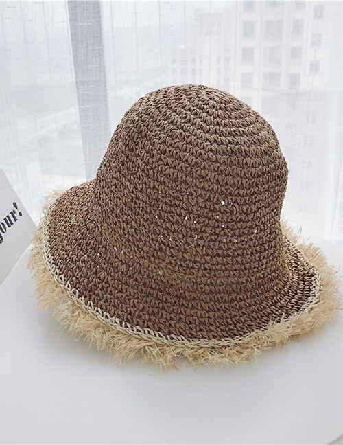 Fashion Khaki Ruffled Straw Hat