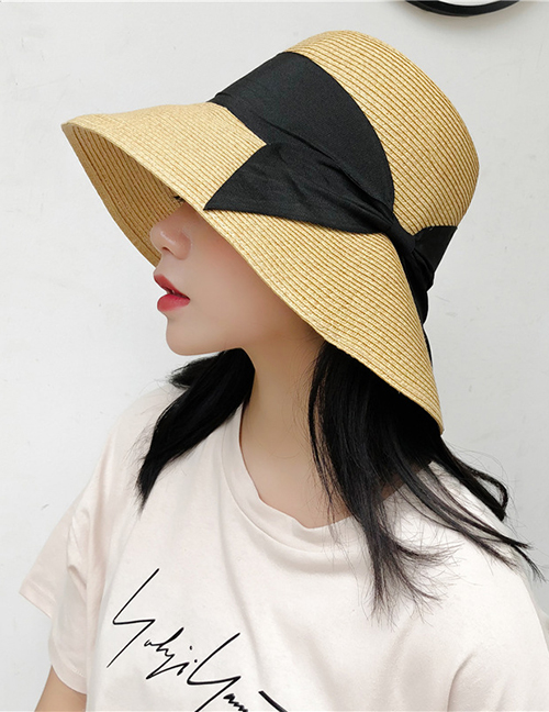 Fashion Black Bow Big Straw Hat