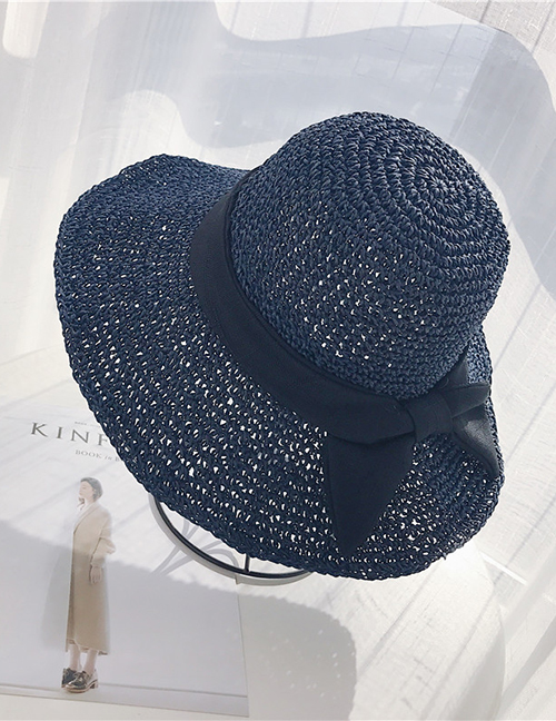 Fashion Navy Paper Weaving Bow Sun Protection Cap