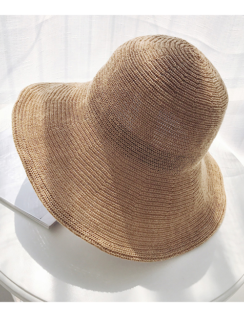 Fashion Khaki Woven Big 檐 Dome Washed Straw Hat