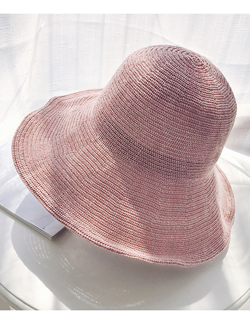 Fashion Pink Woven Big 檐 Dome Washed Straw Hat