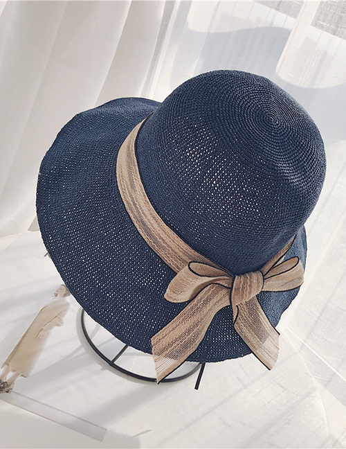 Fashion Navy Bow Big Straw Hat