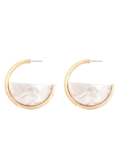 Fashion White Alloy Acetate Plate Semi-circular Earrings