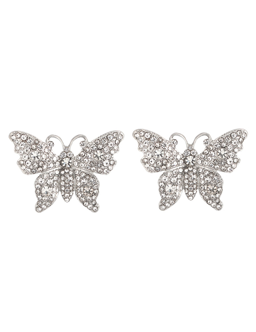 Fashion White K Alloy Diamond Butterfly Stud Earrings