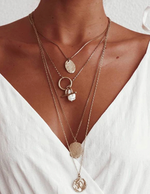 Fashion Gold Alloy Multi-layer Chain Pearl Necklace