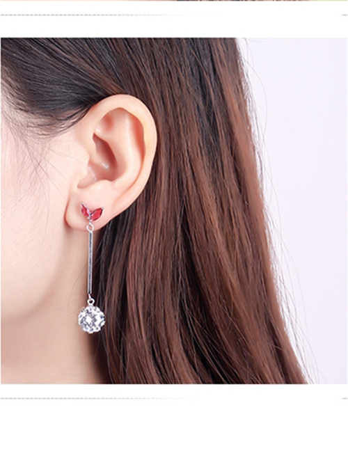 Fashion Plum Red+white Round Shape Design Long Earrings